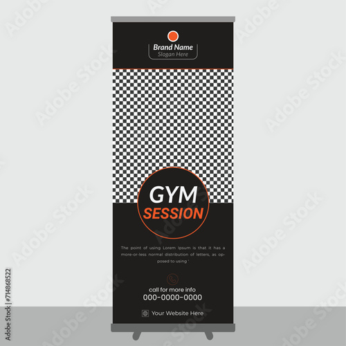 GYM Roll Up Banner Design and template with mockup full editable file standee design template roll up banner template roll up mockup