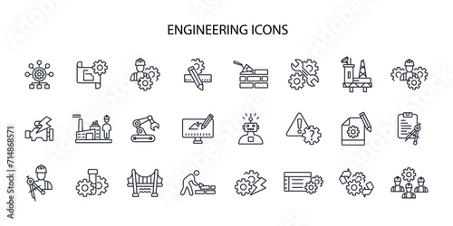 Engineering icon set.vector.Editable stroke.linear style sign for use web design,logo.Symbol illustration.
