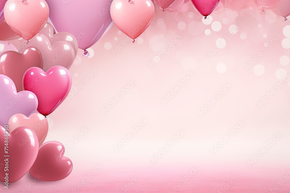 pink back with pink hearts and pink baloons with copy space in the center with generative ai