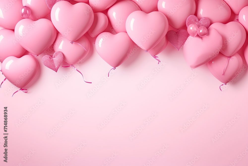 pink back with pink hearts and pink baloons with copy space in the center with generative ai