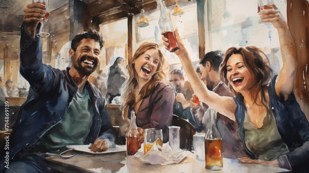 Obraz premium Friends drinking glass of beer, and sharing happiness.