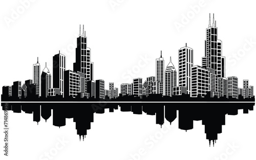 skyline vector, city building black and white