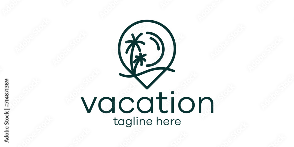 logo design combining the shape of a pin map with a palm tree, vacation logo design. logo design combining the shape of a pin map with a palm tree, vacation logo design.