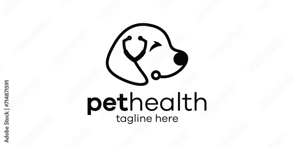 logo design combining the shape of a dog's head with a stethoscope, pet health logo design. logo design combining the shape of a dog's head with a stethoscope, pet health logo design.