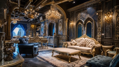 Luxury interior of a baroque palace in the evening