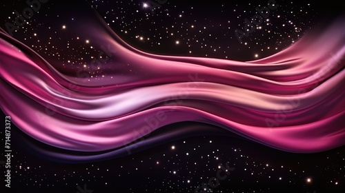 Abstract Pink wave lines on black background. Pink flow wave design element on dark background. Science technology design..