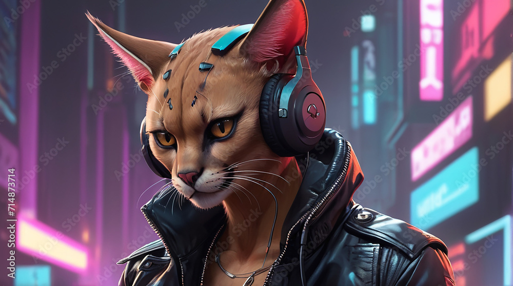 Caracal Synthwave Serenity Down Under by Alex Petruk AI GENERATED