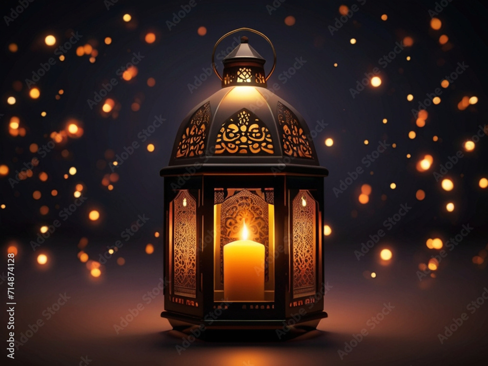 Eid Mubarak Ramadan candle lantern on wooden table. Islamic home decor. Traditional Islamic design. Eid Mubarak Ramadan candle lantern on wooden table. Islamic home decor. Traditional Islamic design.