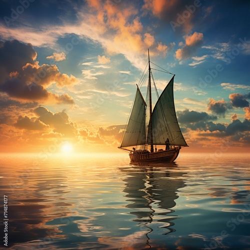 Early morning sea beautiful sailing boat picture
