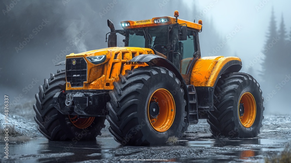 3d farm tractor on a blurred background. Generative AI 3d farm tractor on a blurred background. Generative AI