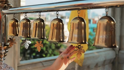 Golden bells in Wat Traimit Withayaram Worawihan (Golden Buddha) Bangkok Thailand photo