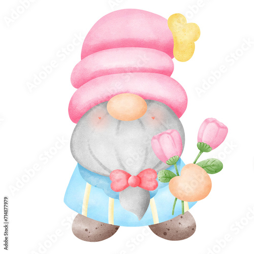 Gnome Valentine happy day watercolor 