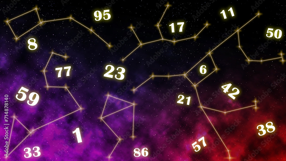 Cosmic Numbers Numerology and esoteric astrology magic concept. Flying cosmic numbers ...