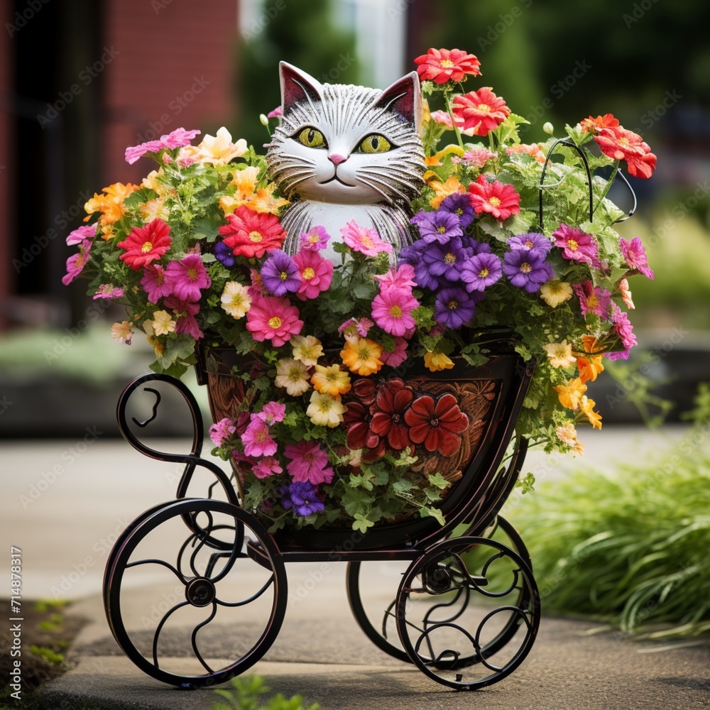 Flower top beautiful sitting cat picture