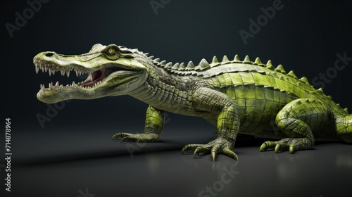 3D Illustration of a green American alligator tail isolated on grey background  depiction of American crocodile.
