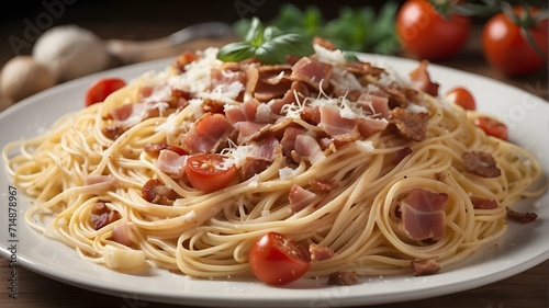 pasta with tomato sauce Pancetta bacon  tomatoes  and pecorino cheese are added to spaghetti alla matriciana.