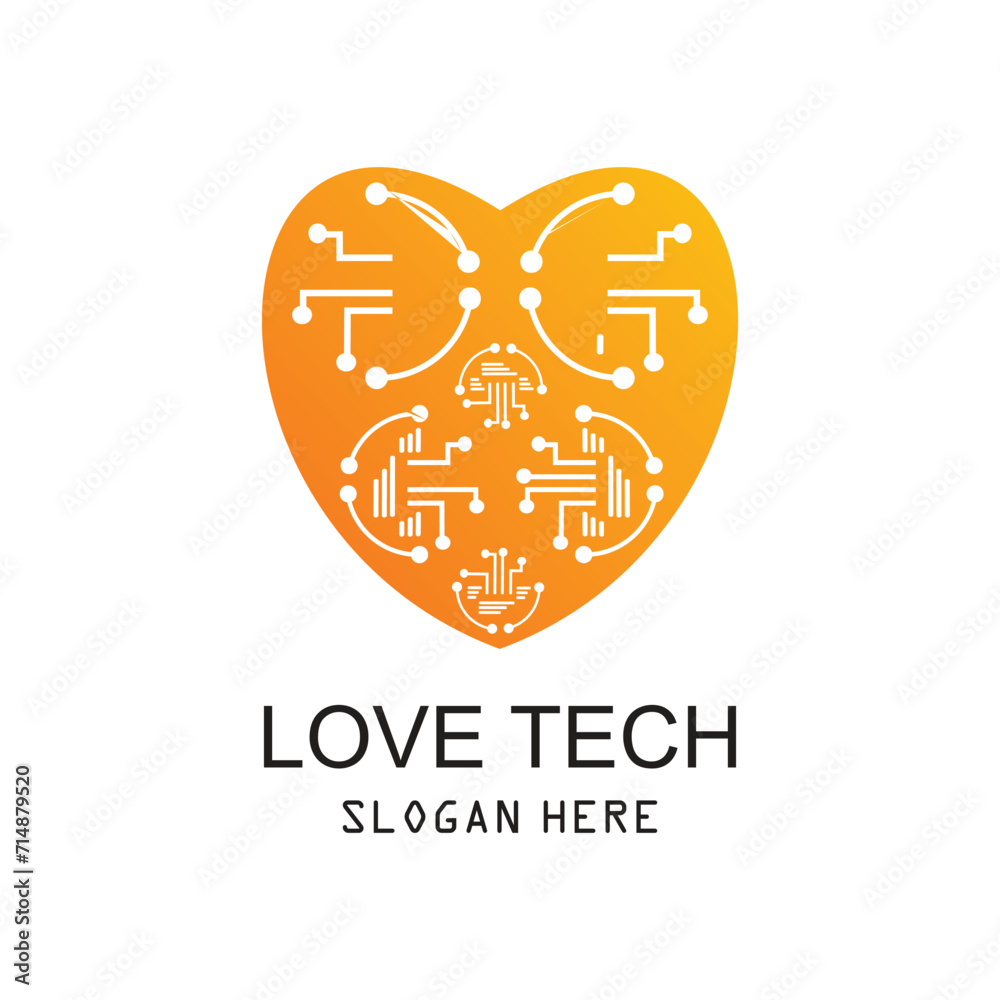 Love tech logo design simple concept Premium Vector