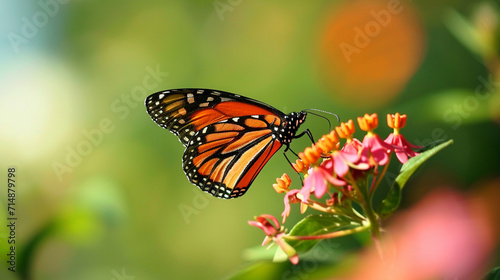 butterfly feeding on a flower. Beautiful image in nature of monarch butterfly flower. AI Generative