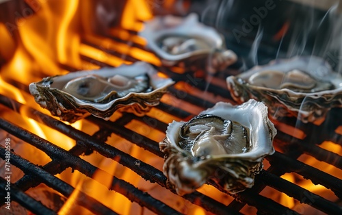 fresh oysters on grill with fire