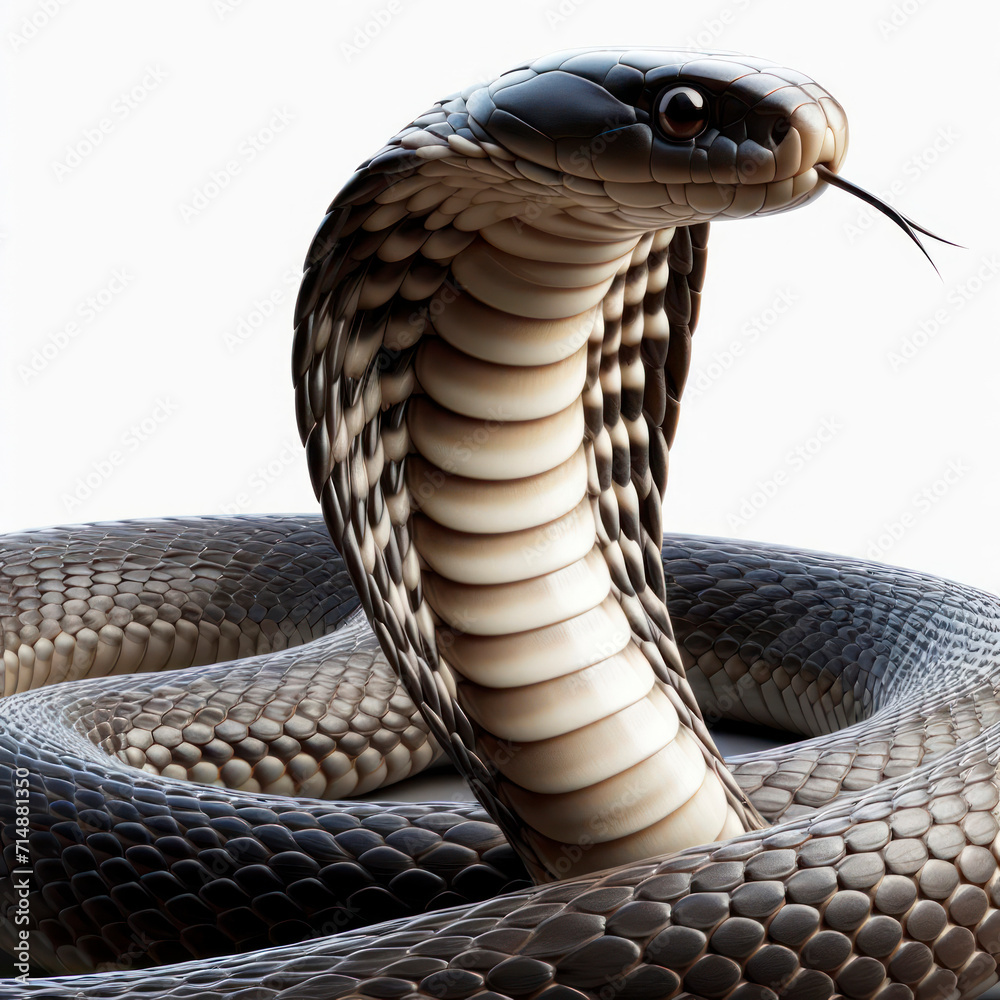Fototapeta premium Cobra snake isolated on solid white background. ai generative