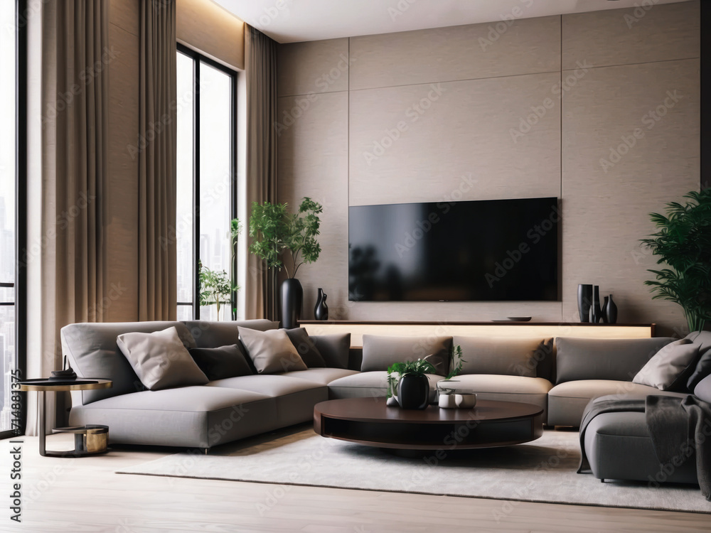 Minimalist style interior design of modern living room with tv