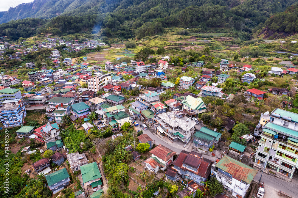 Sagada, Mountain Province, Philippines - Aerial of the highland tourist town of Sagada.