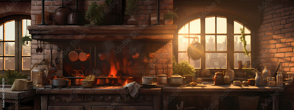 Twilight Warmth: Rustic Charms of an Old-Fashioned Kitchen