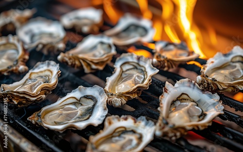 fresh oysters on grill with fire