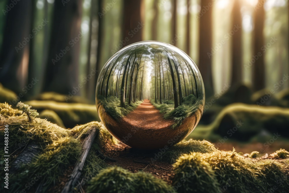 Glaskugel in Händen mit Wald Hintergrund für die Umwelt