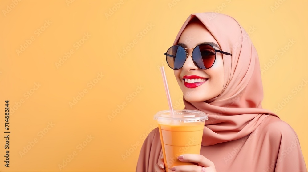 A model drink sweet boba with expression A model drink sweet boba with expression