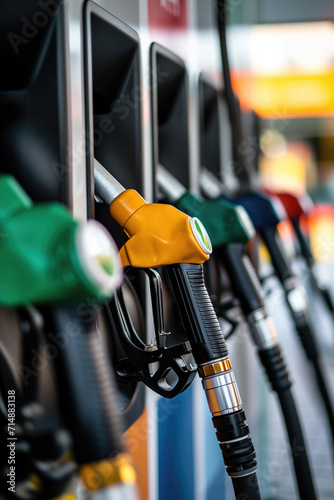 Petrol pump filling fuel nozzle in gas station