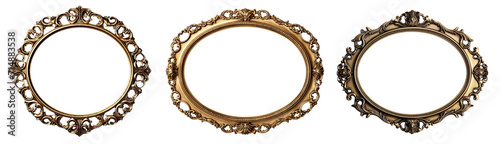 Collection of antique gold frames isolated on transparent or white background