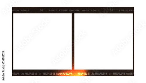 Camera transparent film strip mockup, isolated on white background template frame, real high-res 35mm photo scan analogue sheet negative photo