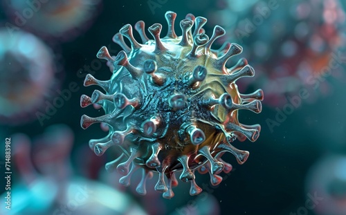 A close-up of a virus cell with many spikes Generative AI