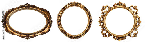 Collection of antique gold frames isolated on transparent or white background