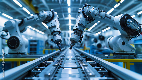 Robotic arm in an industrial setting, showcasing the advanced technology in manufacturing and automation