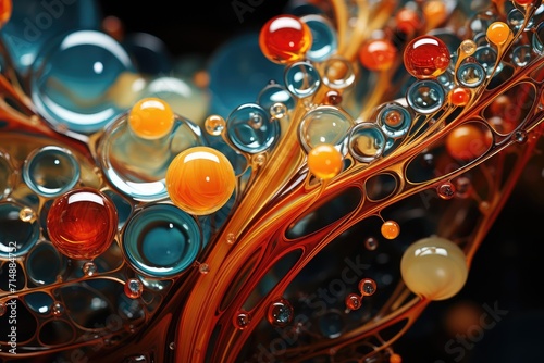 Vibrant orange bubbles dance in an abstract world, mesmerizing the eye with their playful and dreamlike essence