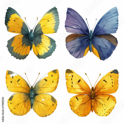Clipart set of 4 simple abstract happy butterflies by Generative AI