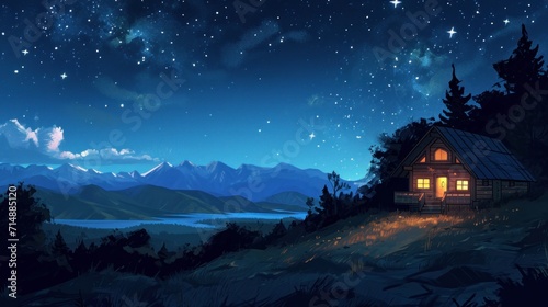 Night  cozy atmosphere under the stars in the sky  illustration for podcast.