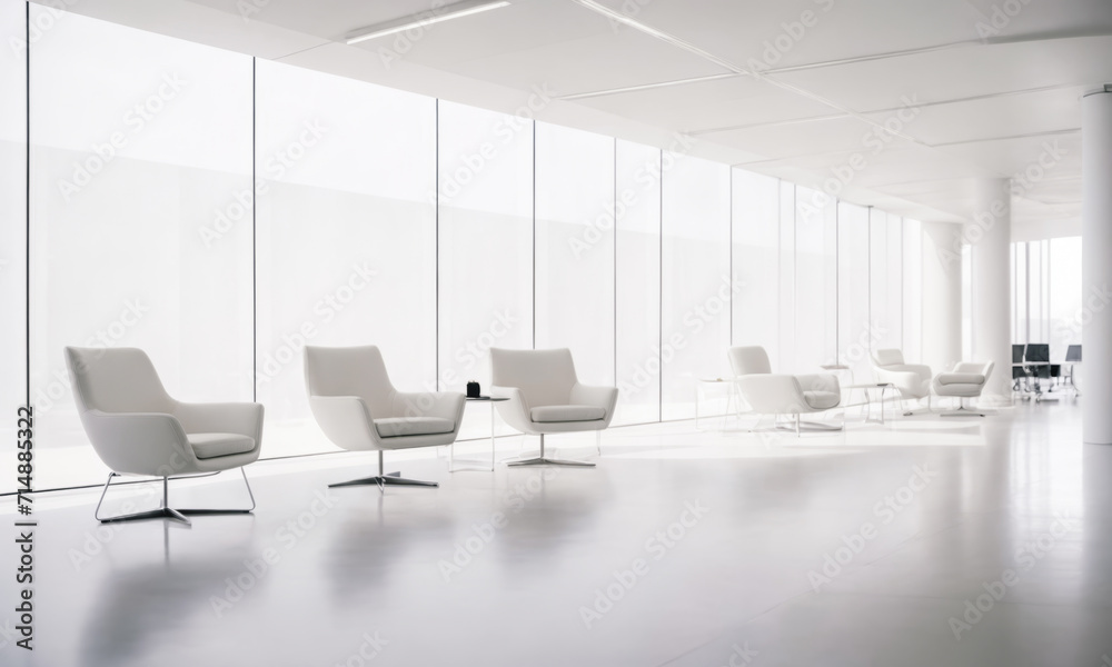 Single big clear white Canvas; Minimalistic White Wall in a Contemporary office Interior. Modern office. wooden table and blank white poster. Mockup