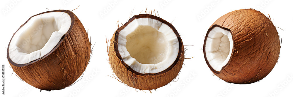Set of coconuts cut isolated on transparent or white background Set of coconuts cut isolated on transparent or white background