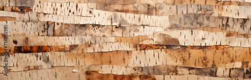 birch bark strips arranged in a lengthwise horizontal arrangement in a nature-themed background photo