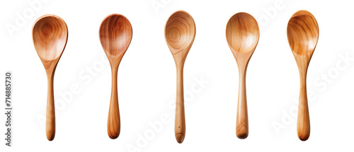 Collection of wooden spoons isolated on transparent or white background