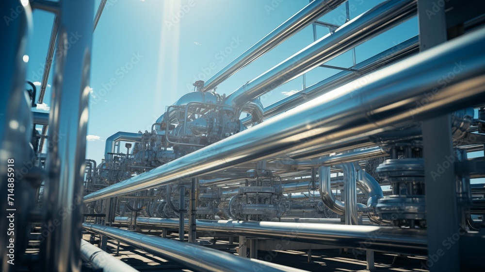 Oil Refinery Factory, Natural Gas Pipelines Industrial Zone, Natural Gas Processing, Eco-friendly Plant with Clean Pipelines in the Daytime