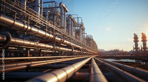 Oil Refinery Factory, Natural Gas Pipelines Industrial Zone, Natural Gas Processing, Eco-friendly Plant with Clean Pipelines in the Daytime