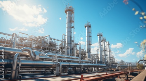Oil Refinery Factory  Natural Gas Pipelines Industrial Zone  Natural Gas Processing  Eco-friendly Plant with Clean Pipelines in the Daytime
