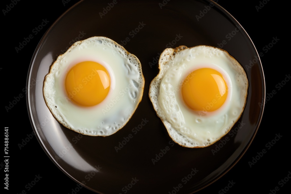 Fried eggs on a plate with fresh herbs Fried eggs on a plate with fresh herbs