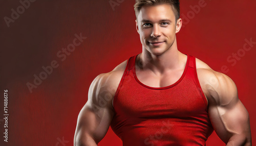Portrait of a male bodybuilder in a red tank top
