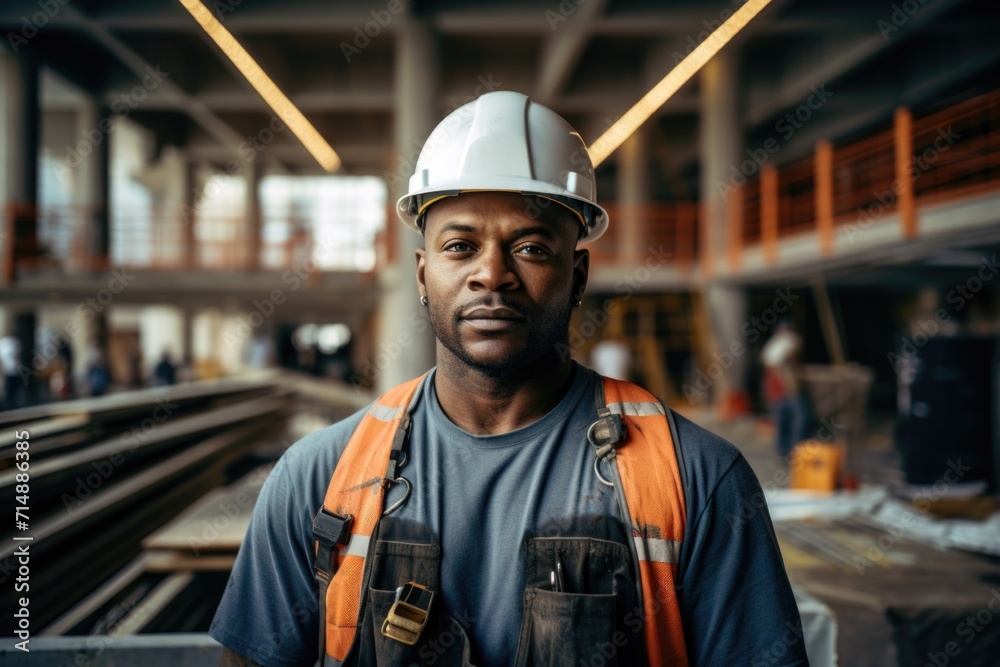 Portrait of a male construction worker inside unfinished building Portrait of a male construction worker inside unfinished building