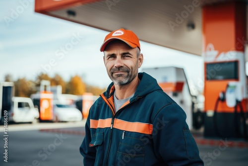 Portrait of a middle aged man working at gas station